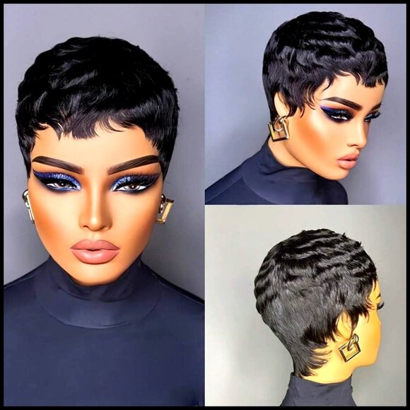 Short Pixie Cut Human Hair Wig Slight Curly Brazilian Virgin Hair Natural main image 5